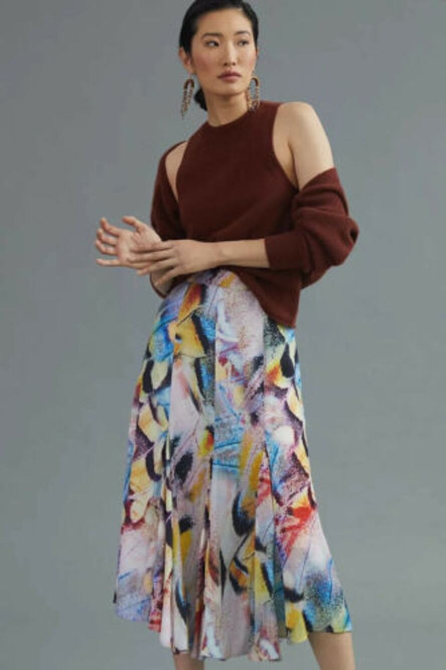NEW Anthropologie Midi Skirt Multi-Color Print - Size 8